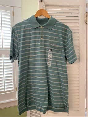 St. John’s Bay Green Striped Short Sleeve Men’s Shirt Size Medium Pocket NWT